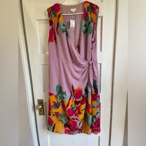 J. Jill Christian Siriano Lavender V neck Floral Wrap cocktail dress. 2X NWT